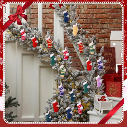 HunnmingRe Christmas Garland 6.56Ft Cute Stocking Christmas Decor Crochet Christmas Stocking Garland Decorations Indoor Knitted Hanging Stocking Ornaments for Xmas Tree Mantel Supplies