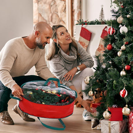 Shappy 12 Pcs Christmas Wreath Storage Bag Clear Wreath Box Wreath Storage Containers with Clear Window and Handle Christmas Garland Storage Containers for Xmas Holiday Seasonal Storage (24 Inch)