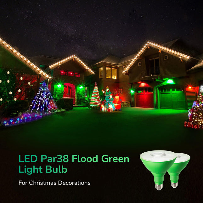 EDISHINE Christmas PAR38 Green LED Flood Light Bulbs Outdoor, Dimmable Green LED Light Bulbs, 18W(120W Equivalent), Green Flood Lights for Christmas Decorations, E26 Base, ETL Listed, 2 Pack