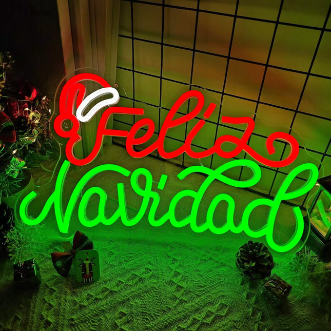 Merry Christmas Neon Sign Dimmable Feliz Navidad Neon Sign for Wall Decor LED Neon Mexican Christmas Decorations for Window, Bedroom, Living Room, Feliz Navidad Backdrop Neon Light for Christmas Party