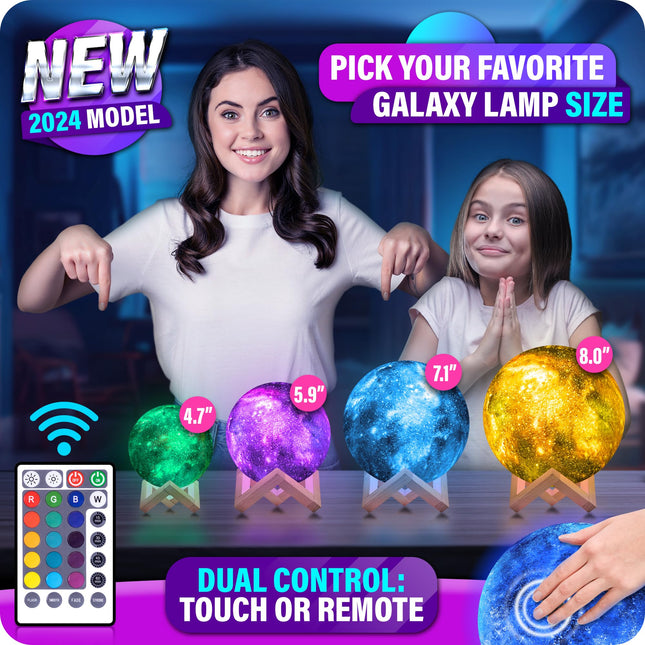 Mind-Glowing Galaxy Moon Lamp with 16 Colors, Touch/Remote, Wood Stand - Teen Girls Trendy Stuff - Christmas for 6 7 8 9 10 11 12 Year Old Teenage Girl - Cool Night Light for Kids (8.0 inch)