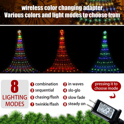 Christmas Light Outdoor Decoration 12 ft 240 LED Waterfall String Light with Snowflake Topper 8 Mode Light Waterproof Christmas Tree Hanging Fairy Lights for Xmas Holiday Patio Yard Party