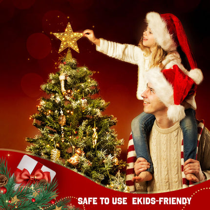 Glittering Gold 24 LED Lights Five-Pointed Star 30cm×25cm Christmas Tree Topper - Perfect for Christmas Tree Decorations
