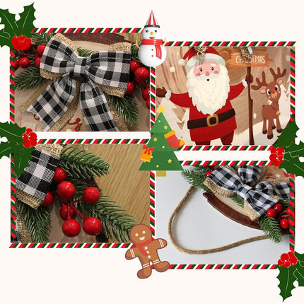 12Inch Christmas Wooden Hanging Door Signs Round Christmas Decorations Indoor Signs Merry Christmas Wreath Sign Xmas Wood Signs with Buffalo Plaid Bow Eucalyptus Berries for Front Door Home Decor