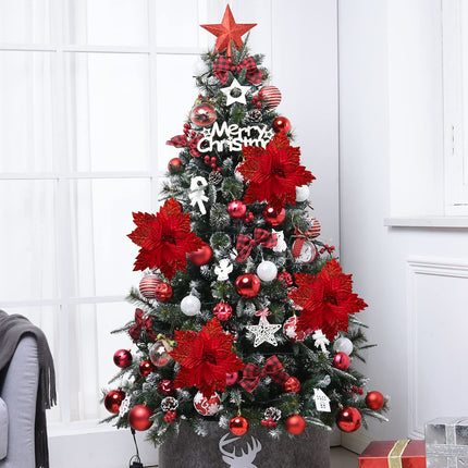 10 Pcs Large Christmas Poinsettia Picks Christmas Tree Glitter Flowers Decorations Ornaments for Christmas Tree Wreath, Red, 8.3 inch (PR3000)