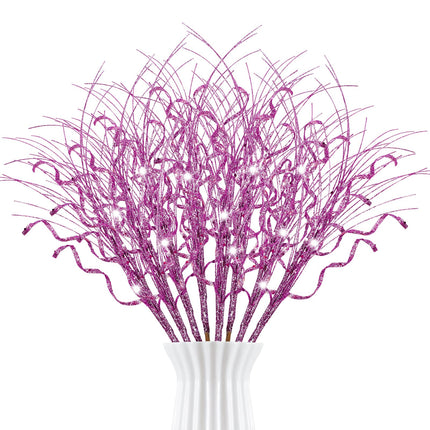 Christmas Glittery Curly Spray and Picks Artificial Curly Wispy Willow Twigs Glitter Curly Branches for Christmas Tree Vase Craft Home Decorations