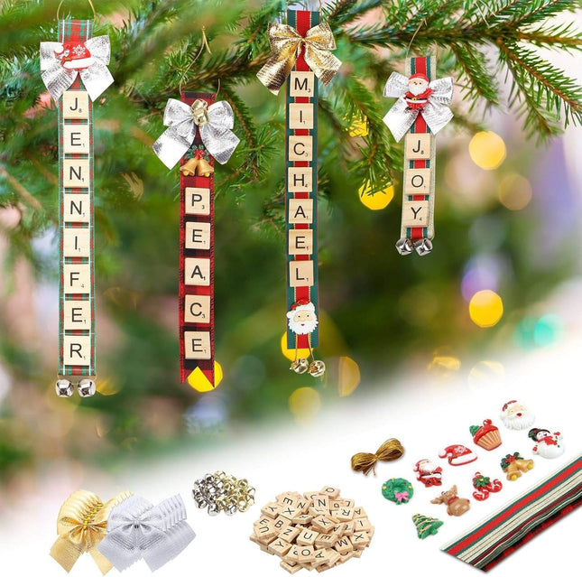 Christmas Ornaments Tree Decorations Personalized Crafts for Girls Adults Kids Kit DIY Ribbon Letter Tiles Bells Rustic Stockings Name Tags Hanging Xmas Decor for s Wreath Room Holiday