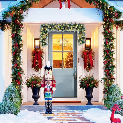 Christmas Garland with Lights, 6FT Garland with LED Lights, Battery Operated, Gold Bows and Ball Ornament, Artificial Pine Cones for Christmas Decorations and Holiday Mantle Decor