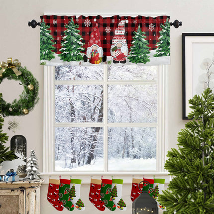 Christmas Valance for Windows Cute Christmas Gnome Window Toppers Valances Rod Pocket 1 Panel Xmas Tree Red Buffalo Plaid Window Treatments for Kitchen Bathroom Bedroom 54 x 18 inch