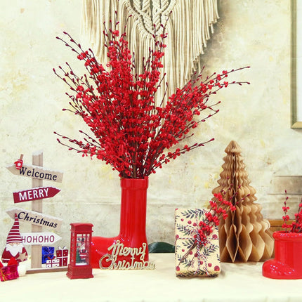 Wootkey10 Pcs 29.5" Long Jasmine Christmas Flowers Artificial Red Flowers Fake Christmas Picks for DIY Wreath Wedding Home Office Table Centerpieces Restaurant Vase Decorations