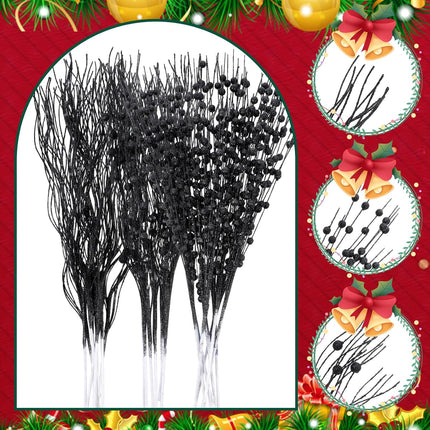 Libima 36 Pcs Christmas Tree Picks Artificial Glitter Berry Stem Ornaments 15.7 Inch Bead Sticks Pick Decorations Glittery Twigs for Xmas Tree Topper Wreath Vase Filler Home Decor (Black)