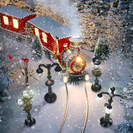 14 Pcs Christmas Accessories Village Figurine Miniature Pine Trees Snow Artificial Christmas Trees Bare Branch Trees Street Lights Lamps for Xmas DIY Crafts Winter Room Landscape (Fresh Style)