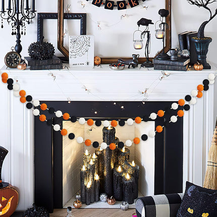 60 Balls Halloween Felt Ball Garlands - Halloween Decorations - Halloween Black Orange White Pom Pom Garlands for Home Tree- Halloween Party Indoor Outdoor Home Office Hanging Decor - 25mm