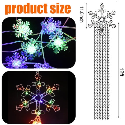 Christmas Light Outdoor Decoration 12 ft 240 LED Waterfall String Light with Snowflake Topper 8 Mode Light Waterproof Christmas Tree Hanging Fairy Lights for Xmas Holiday Patio Yard Party