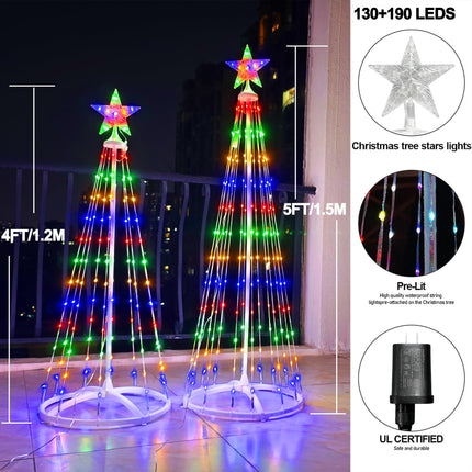 Set 4ft&5ft Smart LED Christmas Cone Tree Light Outdoor, Lighted Artificial Tree with Star Topper, Timer Waterproof, APP and Remote, Music Sync RGB Light Show, Xmas Yard Decorations