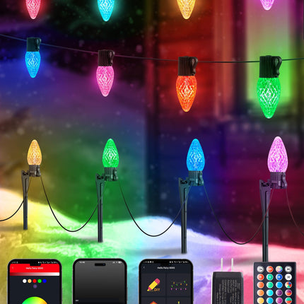 Brightown Smart C9 LED Christmas Lights Outdoor House, 50Ft 75 LED RGB Christmas Pathway Lights with 58 Preset Modes, App or Remote Control, Music Sync, Memory and Timer Function for Indoor/Outside