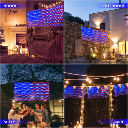 PUHONG American Flag Lights, 420 LED USA Flag Net Lights, Outdoor Waterproof Patriotic Ornaments for Independence Day National Day July 4th Memorial Day Christmas Year Party Yard Decoration