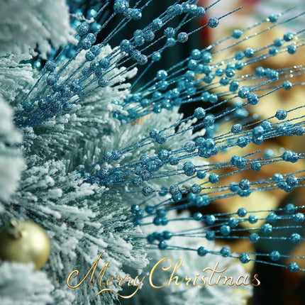Felice Arts 6 Pack Lake Blue Artificial Glitter Berry Stems 15.7" Fake Christmas Picks Decorative Glitter Sticks for Christmas Tree DIY Wreath Crafts Fireplace Decor
