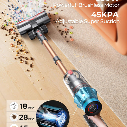 Laresar Cordless Vacuum Cleaner, 550W45Kpa Stick Vacuum Cleaner With Touch Screen, Up To 60Mins Runtime, Antitangle Vacuum Cleaner With Charging Station For Carpet, Hard Floor, Pet Hair Latest
