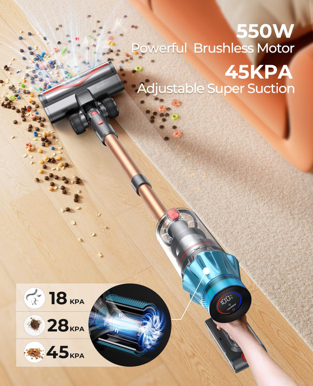Laresar Cordless Vacuum Cleaner, 550W45Kpa Stick Vacuum Cleaner With Touch Screen, Up To 60Mins Runtime, Antitangle Vacuum Cleaner With Charging Station For Carpet, Hard Floor, Pet Hair Latest