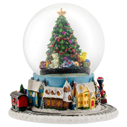 Elanze Designs Christmas Tree Village Sturdy Musical Glitter Water Snow Globe Tabletop Figurine Decoration and Moving Train - Plays Tune We Wish You A Merry Christmas