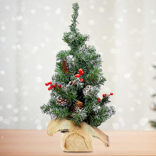 KatchOn, Burlap Base Mini Christmas Tree - 16 Inch Small Christmas Tree Artificial for Christmas Tabletop Decorations Christmas Pine Tree with Red Berries, Pine Cone for Christmas Decorations