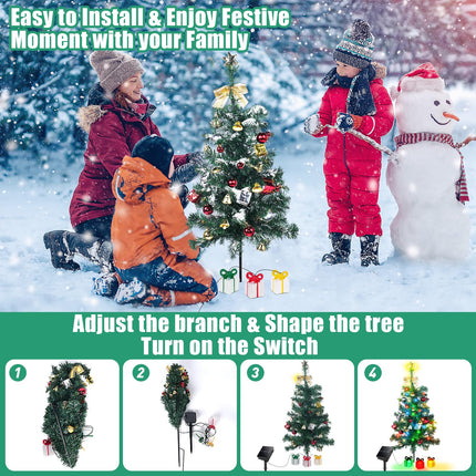 Solar Christmas Tree Decorations Outdoor Lights 2 Pack with 60 LED 44 Xmas Ornaments 6 Lighted Boxes 8 Modes 30Inch Mini Prelit Christmas Tree for Porch Pathway Yard Grave Cemetery Decor