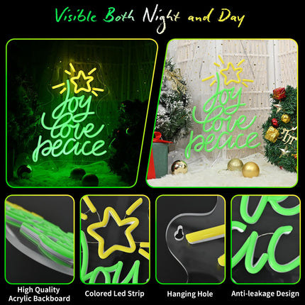 Christmas Tree Neon Sign, Xmas Trees Peace Love Joy Christmas Decoration, USB Powered Led Merry Christmas Neon Light Up Sign for Wall Decor, Xmas Led Sign for Home Holiday Year Party Backdrop