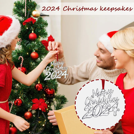 Ferraycle 2 Pcs Christmas Ornament Christmas Keepsake Dated Ornament Silver Christmas Tree Hanging Ornaments Metal Hanging Decorations for Xmas Tree Wreath Decor Party Supplies
