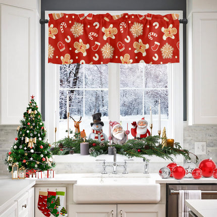 Christmas Valances for Windows Gingerbread Man Christmas Kitchen Curtain Valances Rod Pocket Snowflake Red Window Curtain Treatment Short Topper Curtains Seasonal Valance Christmas Decor, 42x18 Inch
