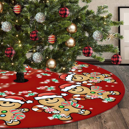 Jbralid Christmas Tree Skirt 48 Inch Christmas Gingerbread Sweet Candy Lollipop Xmas Tree Skirts Mat for Year Holiday Christmas Party Decorations