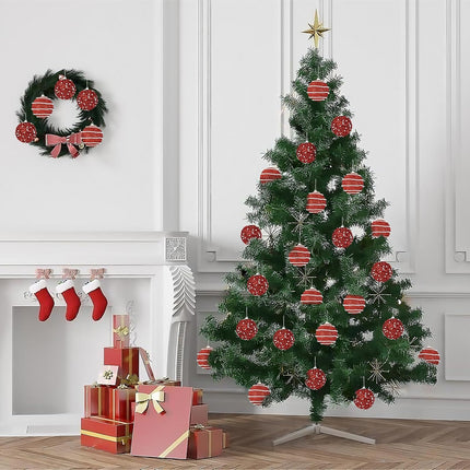 Christmas Balls Decoration - Glitter with Flower Textural Shatterproof Christmas Balls, 12 Pieces Plastic Hanging Balls for Christmas, Holiday, Parties, and Wreath (Red)