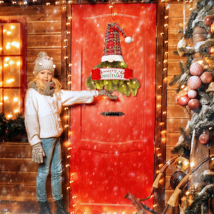 Leyndo 2 Pcs 30 Inch Christmas Wreath for Front Door Christmas Wreath Gnome with Light Artificial Pine Spruce Hanging Sign Santa Gnome for Door Window Wall Farmhouse Christmas Home Decor