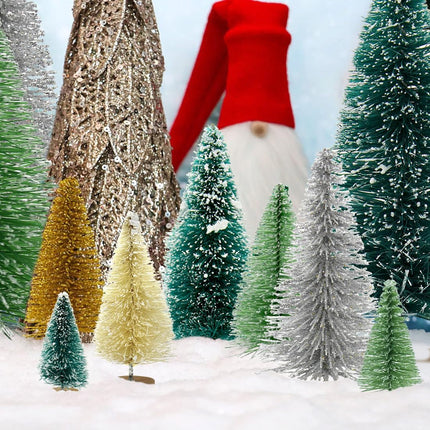 30PCS Bottle Brush Christmas Trees Mini Bottle Brush Trees with Wood Base Tabletop Small Christmas Village Tree, Xmas Holiday Decor