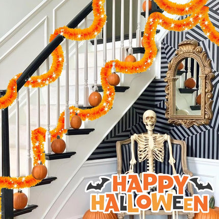 Halloween Decorations,33FT Halloween Tinsel Garland Orange Shiny Metallic Hanging Garland Halloween Garland for Home Tree Indoor Outdoor Party Halloween Decor