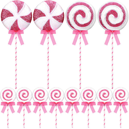 Wettarn 12 Pieces Christmas Tree Picks Christmas Candy and Lollipop Pick Striped Christmas Decorations Candy Tree Topper for Xmas Tree Craft Home Holiday Party Decor (Pink)