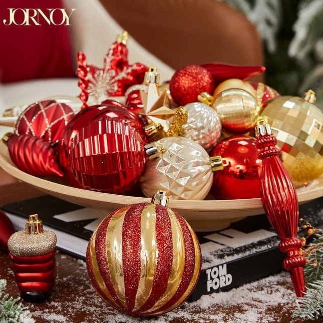 Christmas Decorations for Xmas Tree 190PCS Christmas Ornaments Set, Shatterproof Christmas Balls Ornaments for Holidays Tree Decorations, Red and Gold (Multi-Sizes and Multi-Styles)
