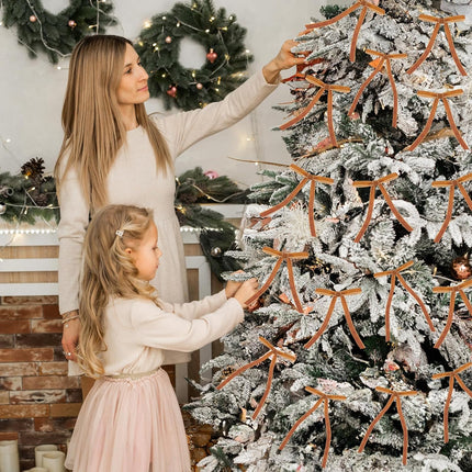 FOTN 26 Pcs Velvet Christmas Bows Flocked Christmas Ornaments Christmas Ribbon Bows for Tree Wreath Door Garland Home Decor Outdoor Indoor (Khaki)