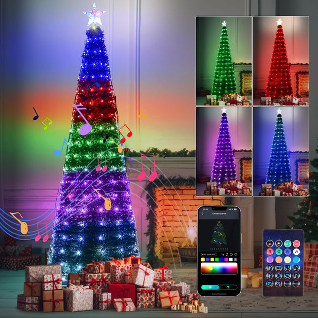 Smart Christmas Tree Lights with Star Topper, 6.6FT x 10 Christmas Decorations Lights Music Sync with Remote & APP Controlled, RGB LED String Lights Plug in for Tree Outdoor Indoor Xmas Decor