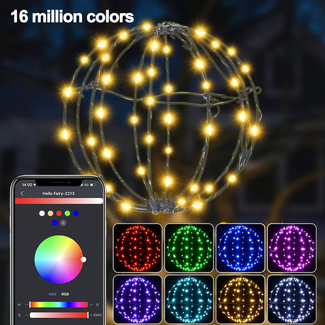 3 Pack Smart RGB Christmas Tree Hanging Decor Lights Outdoor, 12" Dimmer Color Changing Sphere Lights, App & Remote Control, Waterproof Fairy Globe Lights, Light Up Ornaments for Patio Wedding Decor