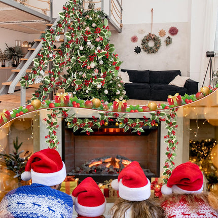 Lyrow 6 Pieces 6 ft Red Berry Christmas Garland Decoration Artificial Berry Garland Flexible Christmas Faux Garland for Outdoor Indoor Tree Fireplace Mantle Door Table Home Winter Holiday Farmhouse