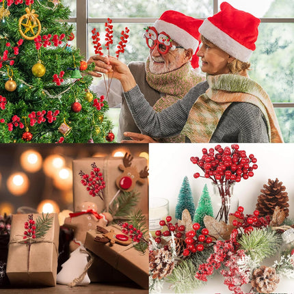 40 Pack Christmas Red Berry Stems, 8.7 Inch Christmas Berries Decorations Artificial Burgundy Berry Picks, Red Holly Berry Branches for Christmas Tree Decoration,Valentines,Wedding,Holiday Home Decor