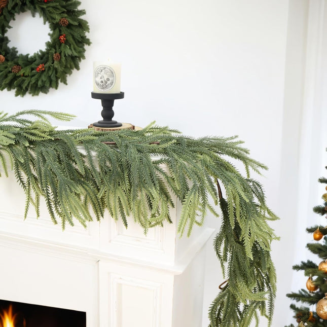 6ft Norfolk Pine Garlands, Real Touch Winter Pine Garland, Artificial Nature Touch Greenery Garland for Table,Mantle, Wall, Indoor, Outdoor Christmas Decorations