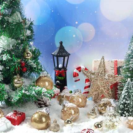 Christmas Balls Ornaments Set Star Balls Tree Baubles Set Plastic Tree Topper Star Clear Balls for Tree Birthday Holiday Indoor Outdoor Decor (Champagne Gold,37 Pieces)