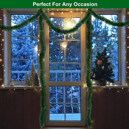 TURNMEON 2 Pack Total 66 Foot Christmas Garlands Greenery Decorations, Each 33 Ft Artificial Soft Green Pine Xmas Garland for Stairs Mantle Fireplace Christmas Decoration Outdoor Indoor Home Holiday