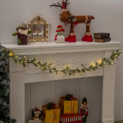 6 FT Christams Garland with Lights, Flocked Garland with Snow, 8 Lighting Modes 20 LED Lights, Battery Operated, Pineneedle, White Berries, Christmas Garland for Indoor Outdoor