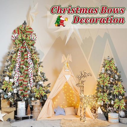 6PCS Christmas Tree Topper Wreath Bow Christmas Tree Bow Topper Large Red Green Bow and Small Wreath Bows Christmas Decorations for Tree Wrapping Wall Home Front Door Decor 45"x13"
