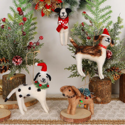 Juegoal Christmas Felt Dogs Ornaments Set of 4, Xmas Wool Puppy Hanging Decor, Felt Animal Crafts Woodland Cute Christmas Tree Wreath Decor for Home Party Supplies