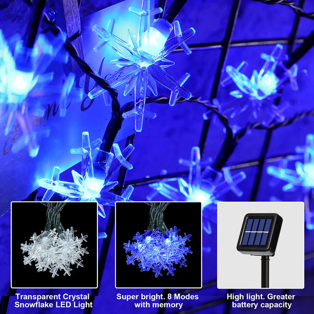 Mudder Bigger 33ft 80 Christmas LED Snowflake Lights Solar Powered Tiny Lights String Lights Waterproof String Lights for DIY Wedding Party Holiday (Blue Light)