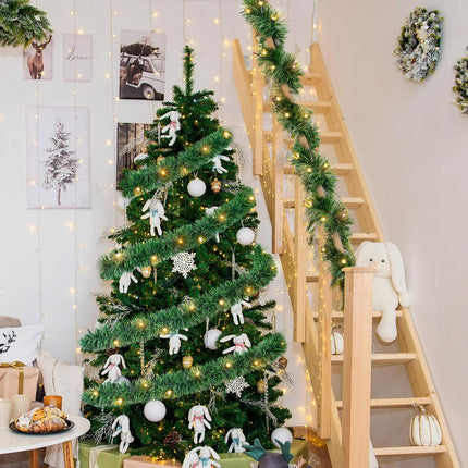 Ouddy Decor 19.7 Ft Lighted Christmas Garland Decorations, 60 Led Pre-lit Christmas Garland with Lights Battery Operated for Outdoor Indoor Party Home Winter Year Christmas Decor, Warm White